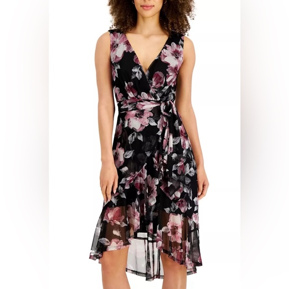 connected apparel Dresses & Skirts - CONNECTED Floral High-Low Ruffled Bottom Dress Tie Waist Size 8 NWT